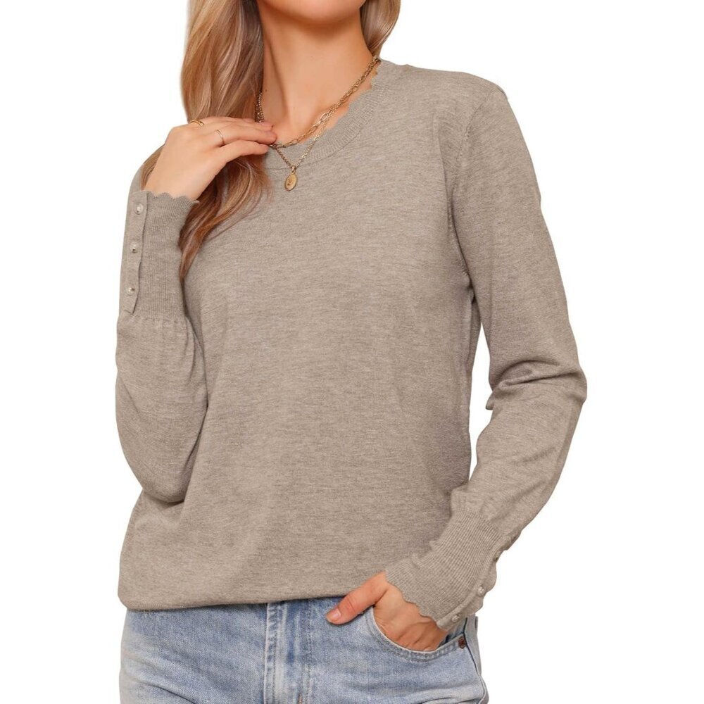 Lightweight Sweater for Women Crew Neck Long Sleeve Casual Soft Fall Top